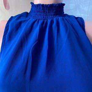 Blue Mock Neck Sleeveless Blouse